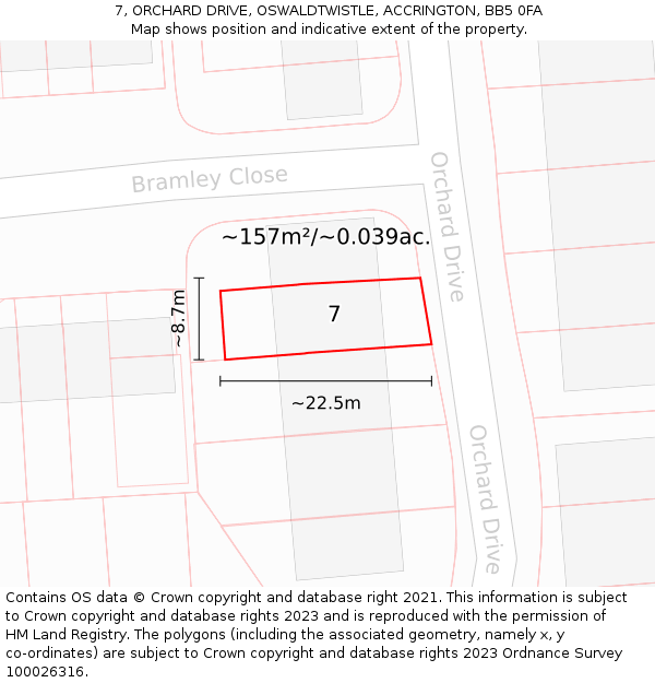 7, ORCHARD DRIVE, OSWALDTWISTLE, ACCRINGTON, BB5 0FA: Plot and title map