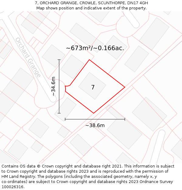 7, ORCHARD GRANGE, CROWLE, SCUNTHORPE, DN17 4GH: Plot and title map