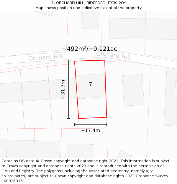 7, ORCHARD HILL, BIDEFORD, EX39 2QY: Plot and title map