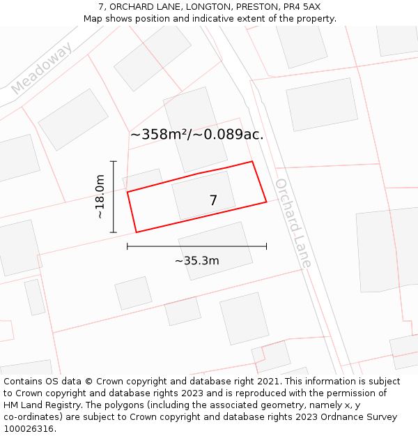 7, ORCHARD LANE, LONGTON, PRESTON, PR4 5AX: Plot and title map