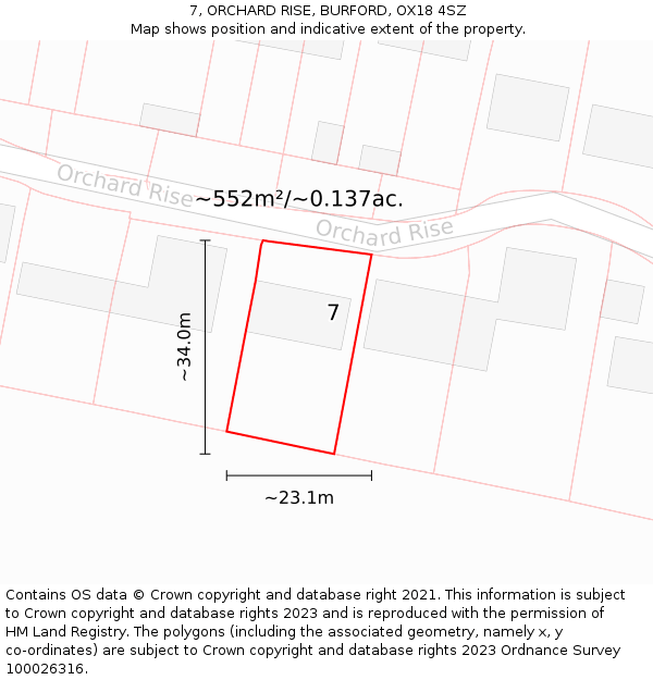 7, ORCHARD RISE, BURFORD, OX18 4SZ: Plot and title map