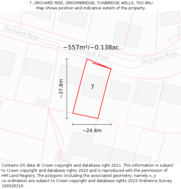 7, ORCHARD RISE, GROOMBRIDGE, TUNBRIDGE WELLS, TN3 9RU: Plot and title map