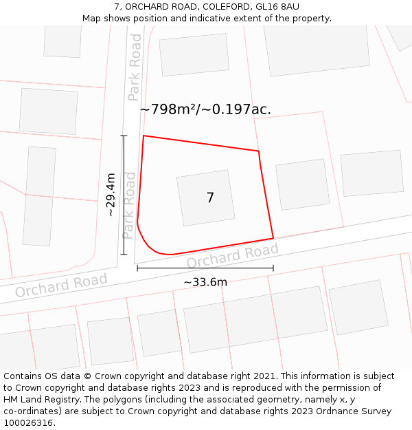 7, ORCHARD ROAD, COLEFORD, GL16 8AU: Plot and title map