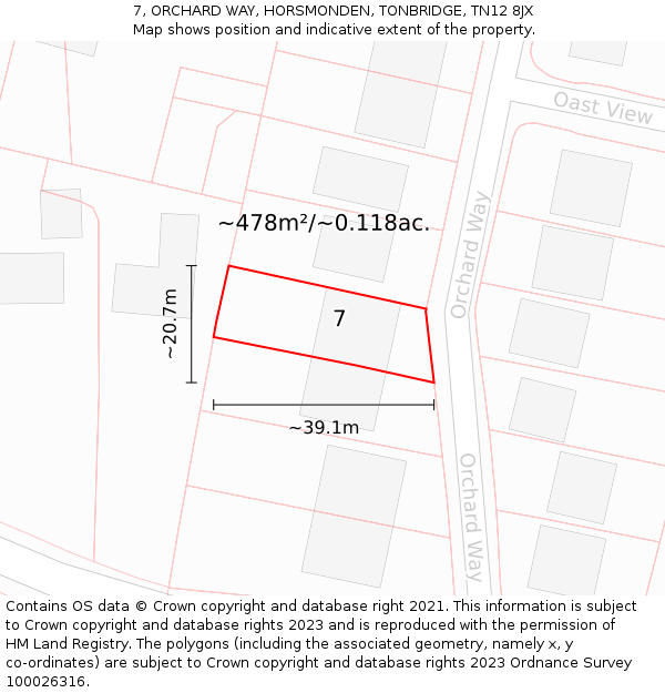 7, ORCHARD WAY, HORSMONDEN, TONBRIDGE, TN12 8JX: Plot and title map