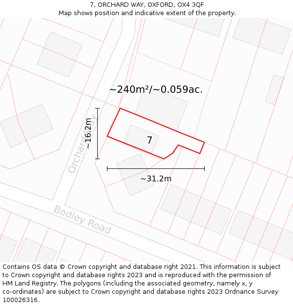 7, ORCHARD WAY, OXFORD, OX4 3QF: Plot and title map