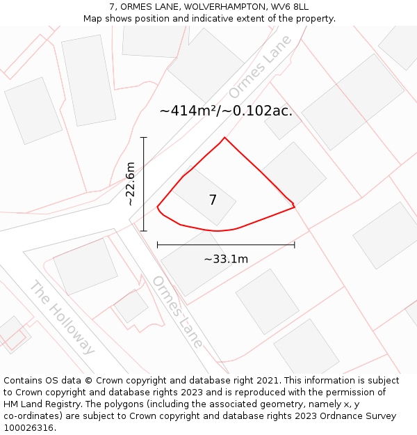 7, ORMES LANE, WOLVERHAMPTON, WV6 8LL: Plot and title map