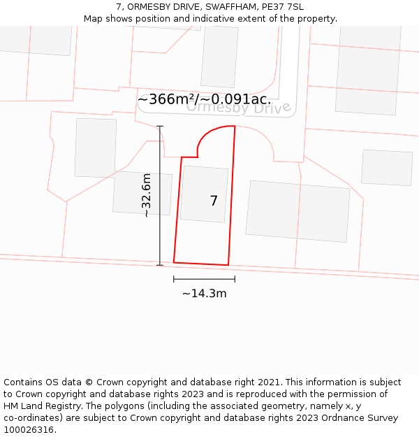 7, ORMESBY DRIVE, SWAFFHAM, PE37 7SL: Plot and title map