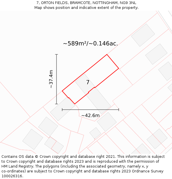 7, ORTON FIELDS, BRAMCOTE, NOTTINGHAM, NG9 3NL: Plot and title map