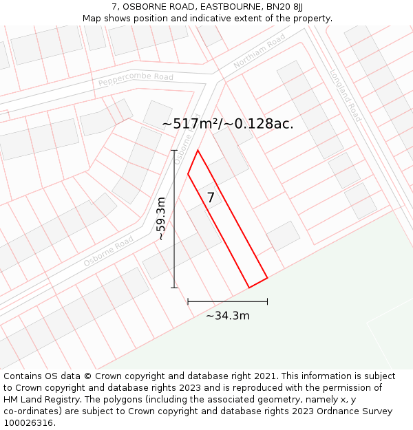 7, OSBORNE ROAD, EASTBOURNE, BN20 8JJ: Plot and title map