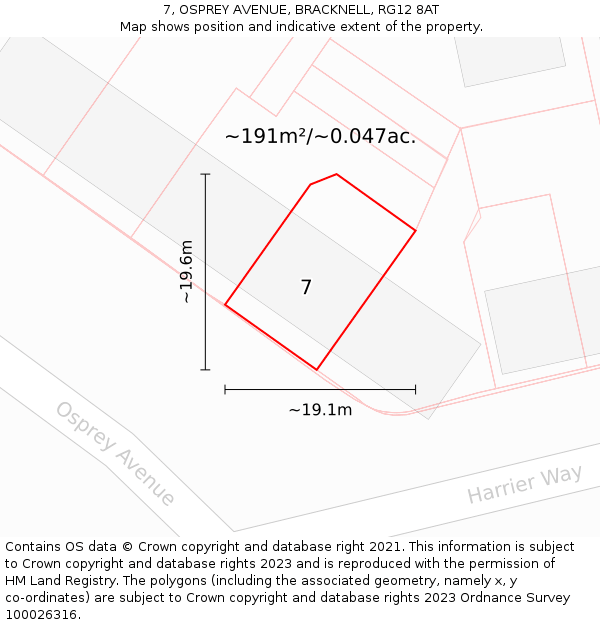 7, OSPREY AVENUE, BRACKNELL, RG12 8AT: Plot and title map