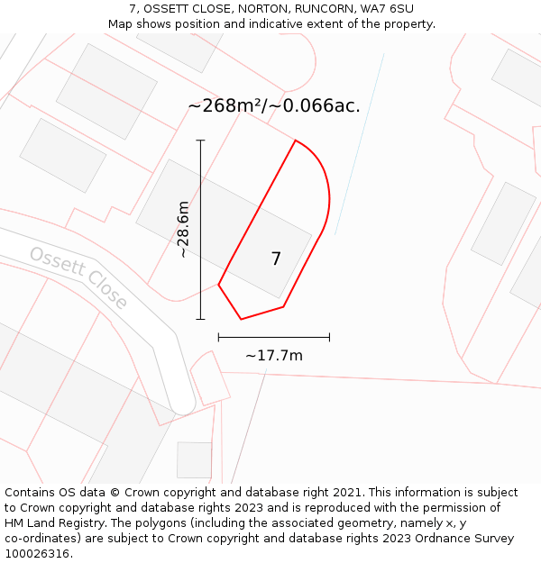 7, OSSETT CLOSE, NORTON, RUNCORN, WA7 6SU: Plot and title map