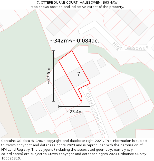 7, OTTERBOURNE COURT, HALESOWEN, B63 4AW: Plot and title map