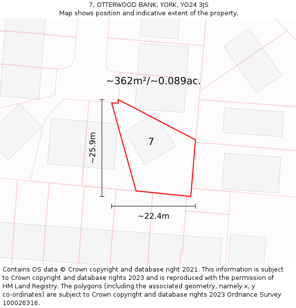 7, OTTERWOOD BANK, YORK, YO24 3JS: Plot and title map