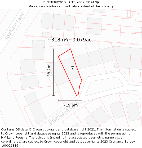 7, OTTERWOOD LANE, YORK, YO24 3JP: Plot and title map