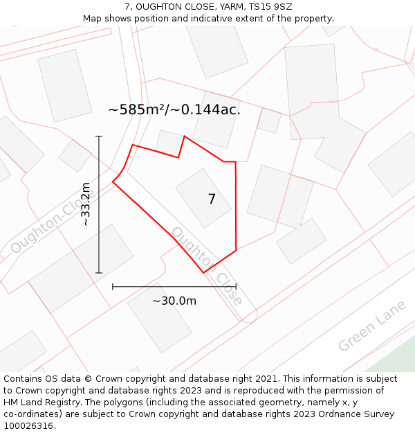 7, OUGHTON CLOSE, YARM, TS15 9SZ: Plot and title map