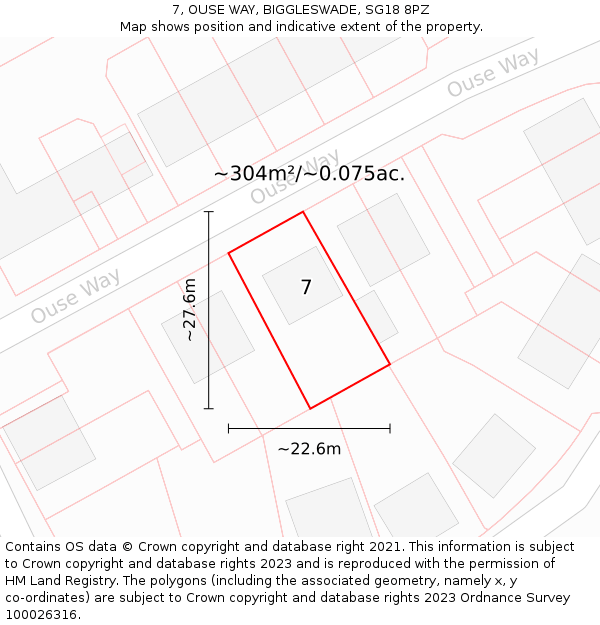 7, OUSE WAY, BIGGLESWADE, SG18 8PZ: Plot and title map