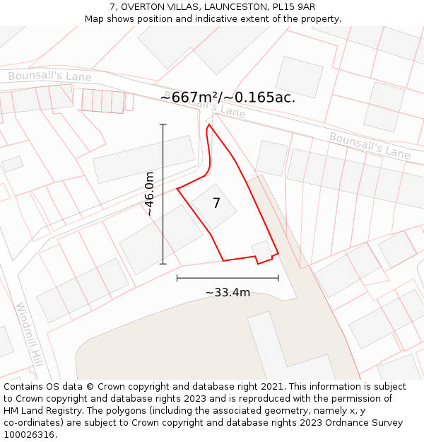 7, OVERTON VILLAS, LAUNCESTON, PL15 9AR: Plot and title map