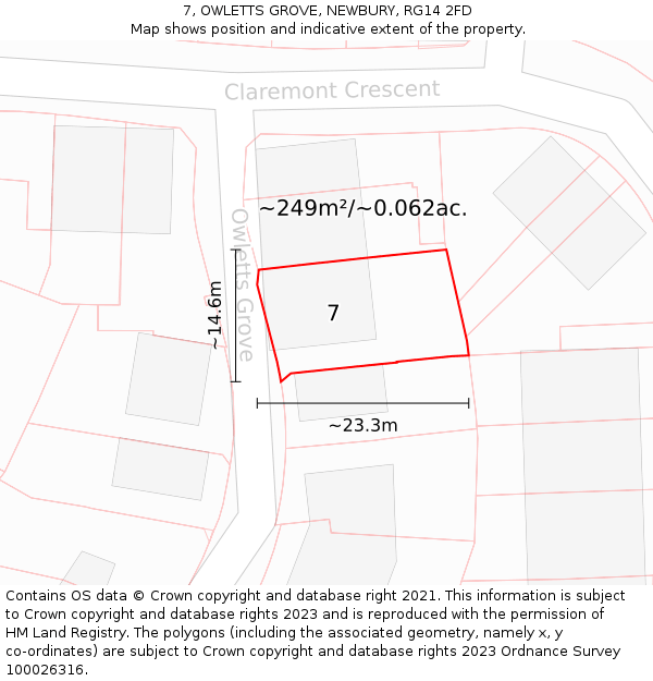 7, OWLETTS GROVE, NEWBURY, RG14 2FD: Plot and title map