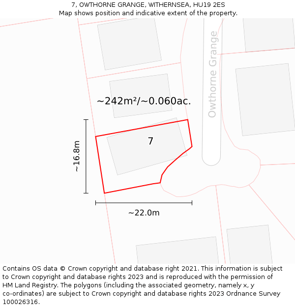 7, OWTHORNE GRANGE, WITHERNSEA, HU19 2ES: Plot and title map