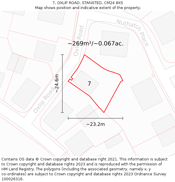 7, OXLIP ROAD, STANSTED, CM24 8XS: Plot and title map