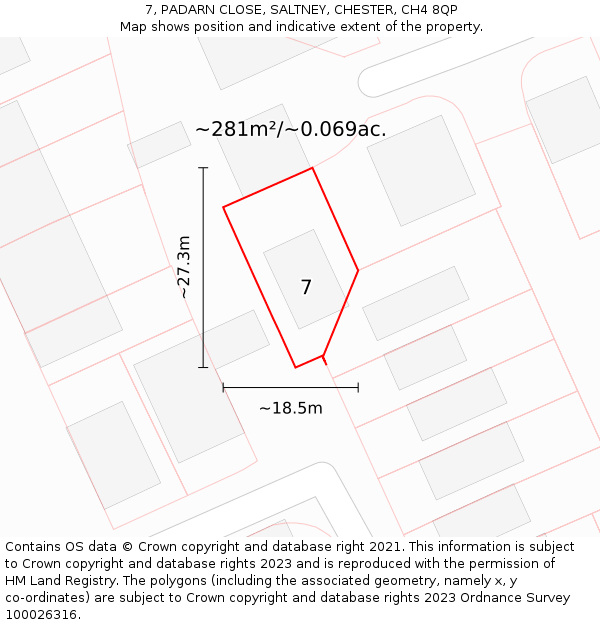 7, PADARN CLOSE, SALTNEY, CHESTER, CH4 8QP: Plot and title map