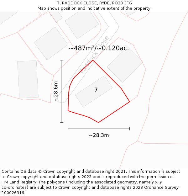 7, PADDOCK CLOSE, RYDE, PO33 3FG: Plot and title map