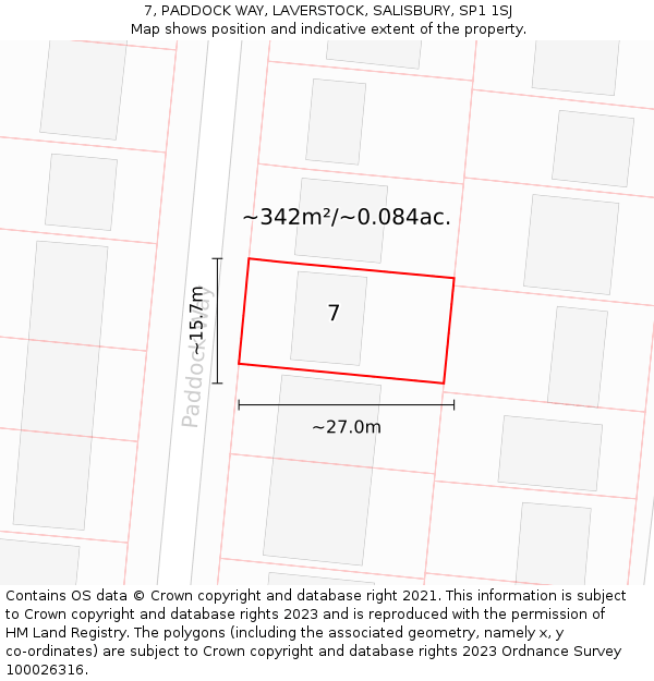 7, PADDOCK WAY, LAVERSTOCK, SALISBURY, SP1 1SJ: Plot and title map
