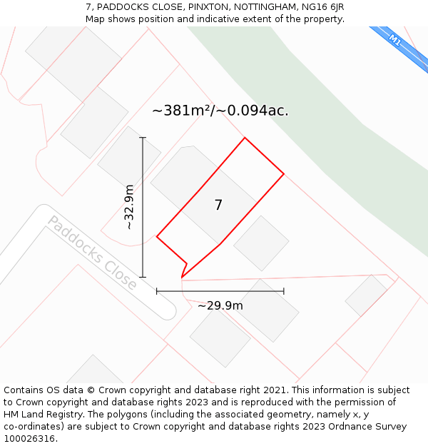 7, PADDOCKS CLOSE, PINXTON, NOTTINGHAM, NG16 6JR: Plot and title map