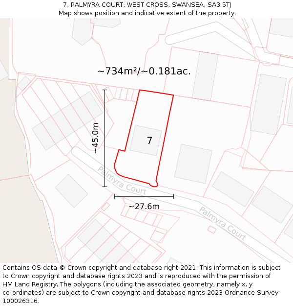 7, PALMYRA COURT, WEST CROSS, SWANSEA, SA3 5TJ: Plot and title map