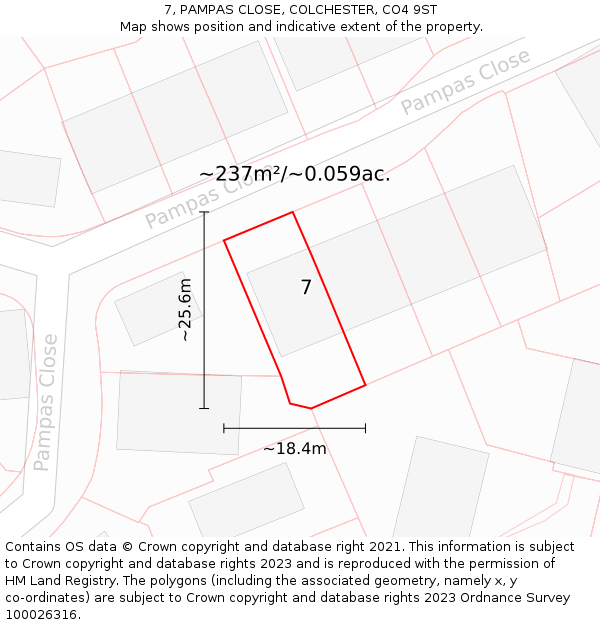 7, PAMPAS CLOSE, COLCHESTER, CO4 9ST: Plot and title map