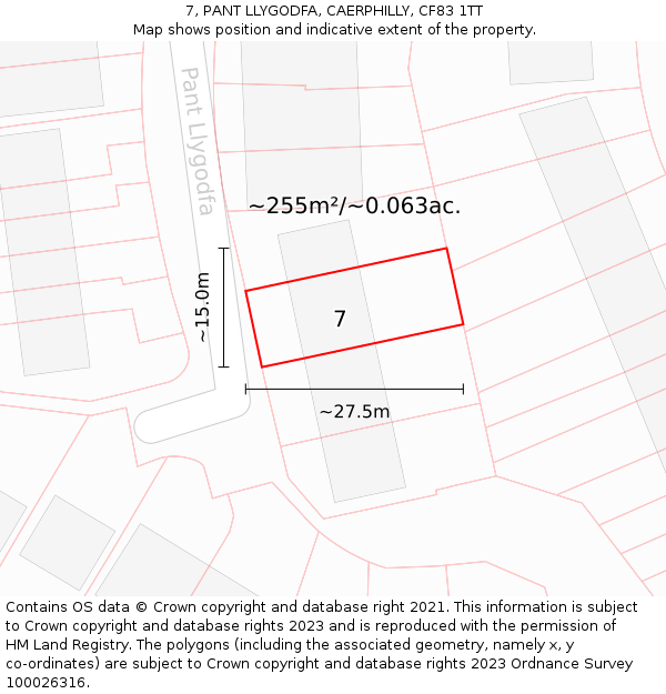 7, PANT LLYGODFA, CAERPHILLY, CF83 1TT: Plot and title map