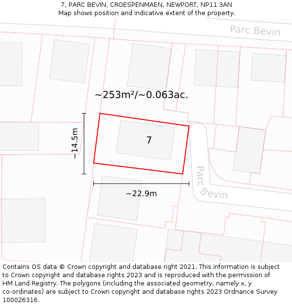 7, PARC BEVIN, CROESPENMAEN, NEWPORT, NP11 3AN: Plot and title map