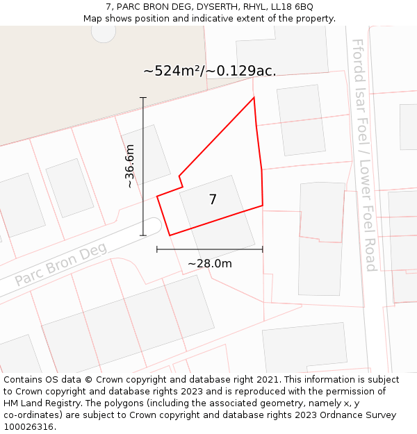 7, PARC BRON DEG, DYSERTH, RHYL, LL18 6BQ: Plot and title map