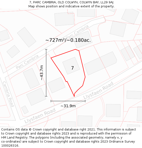 7, PARC CAMBRIA, OLD COLWYN, COLWYN BAY, LL29 9AJ: Plot and title map