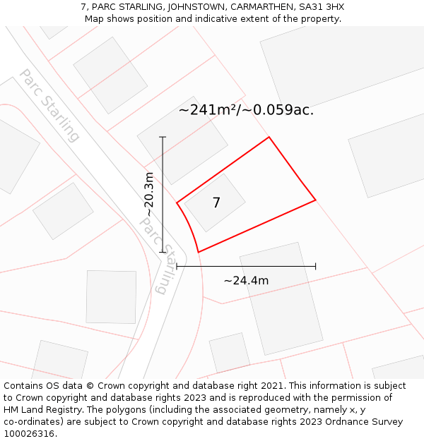 7, PARC STARLING, JOHNSTOWN, CARMARTHEN, SA31 3HX: Plot and title map