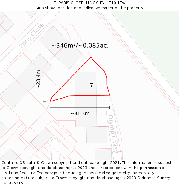 7, PARIS CLOSE, HINCKLEY, LE10 1EW: Plot and title map