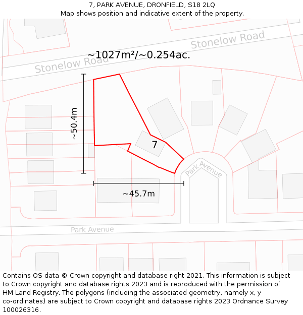 7, PARK AVENUE, DRONFIELD, S18 2LQ: Plot and title map
