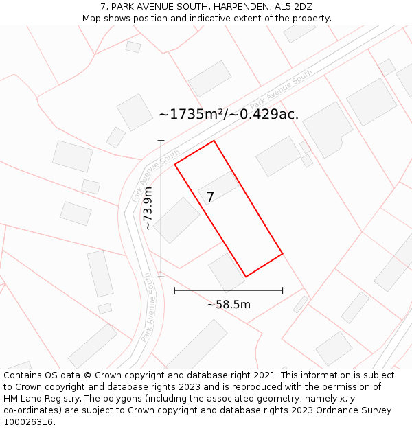 7, PARK AVENUE SOUTH, HARPENDEN, AL5 2DZ: Plot and title map