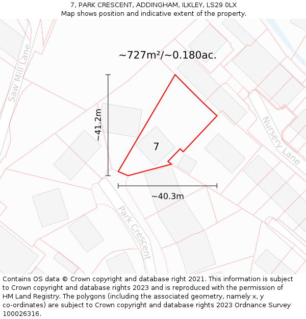 7, PARK CRESCENT, ADDINGHAM, ILKLEY, LS29 0LX: Plot and title map