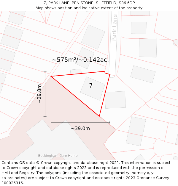 7, PARK LANE, PENISTONE, SHEFFIELD, S36 6DP: Plot and title map
