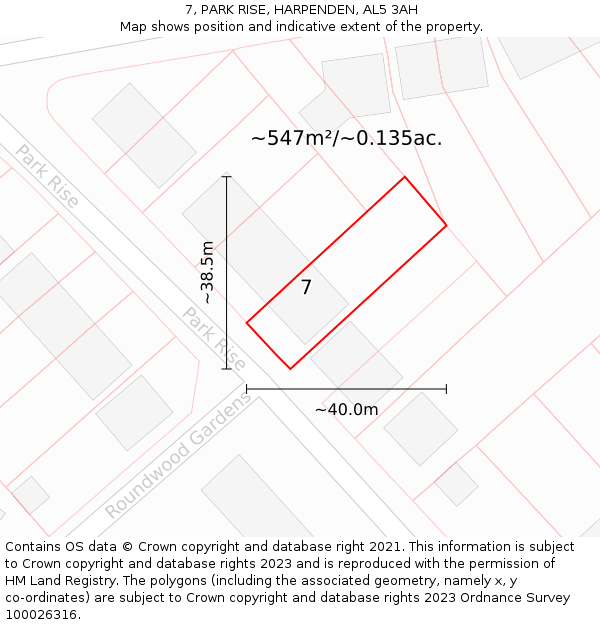 7, PARK RISE, HARPENDEN, AL5 3AH: Plot and title map