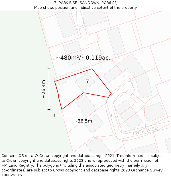 7, PARK RISE, SANDOWN, PO36 9FJ: Plot and title map