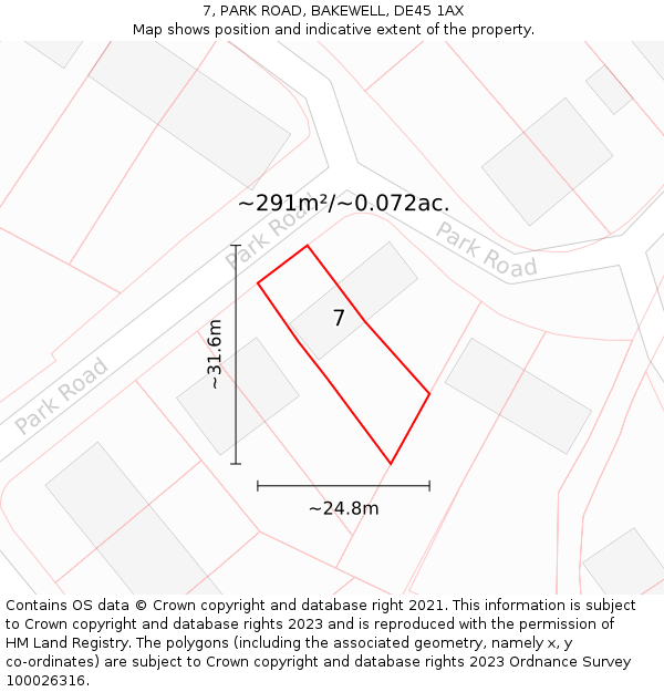 7, PARK ROAD, BAKEWELL, DE45 1AX: Plot and title map