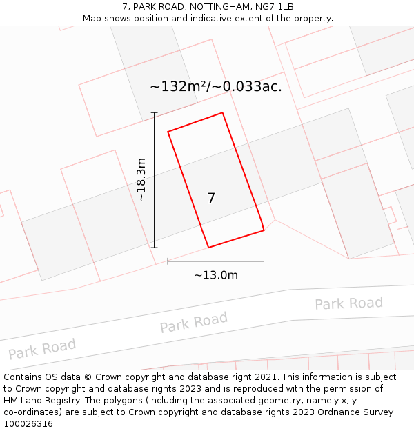 7, PARK ROAD, NOTTINGHAM, NG7 1LB: Plot and title map