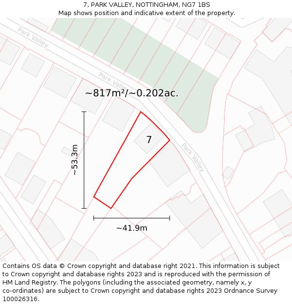 7, PARK VALLEY, NOTTINGHAM, NG7 1BS: Plot and title map