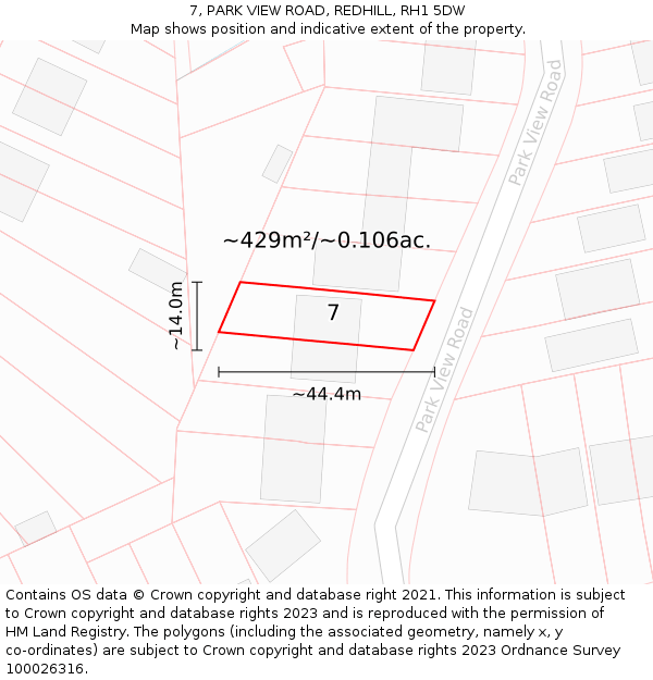 7, PARK VIEW ROAD, REDHILL, RH1 5DW: Plot and title map