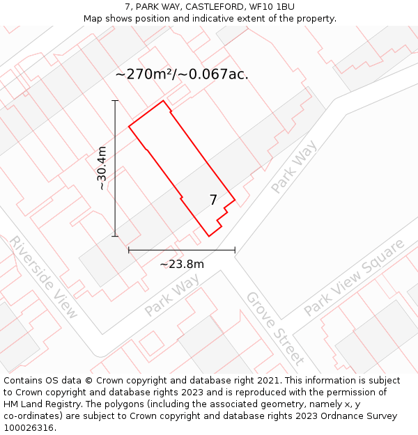 7, PARK WAY, CASTLEFORD, WF10 1BU: Plot and title map