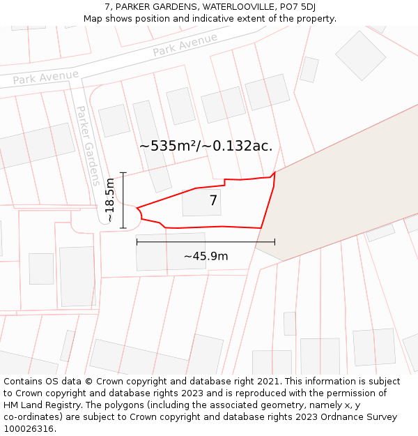 7, PARKER GARDENS, WATERLOOVILLE, PO7 5DJ: Plot and title map