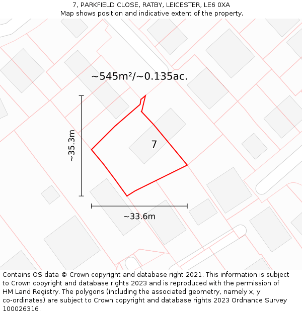 7, PARKFIELD CLOSE, RATBY, LEICESTER, LE6 0XA: Plot and title map