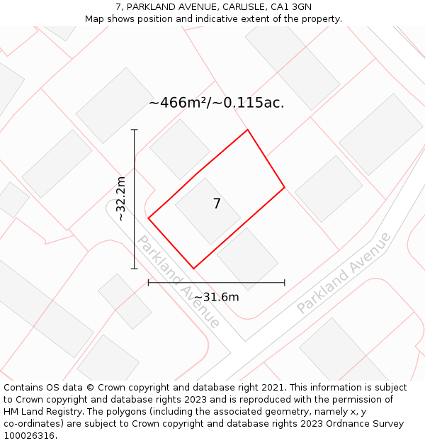 7, PARKLAND AVENUE, CARLISLE, CA1 3GN: Plot and title map